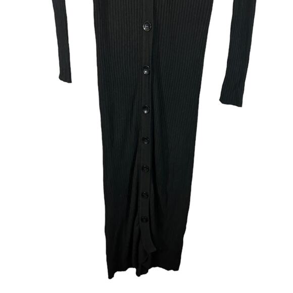 Olivaceous Black Ribbed Textured Long Sleeve Button Front Maxi Dress Women Sz S - Picture 4 of 9